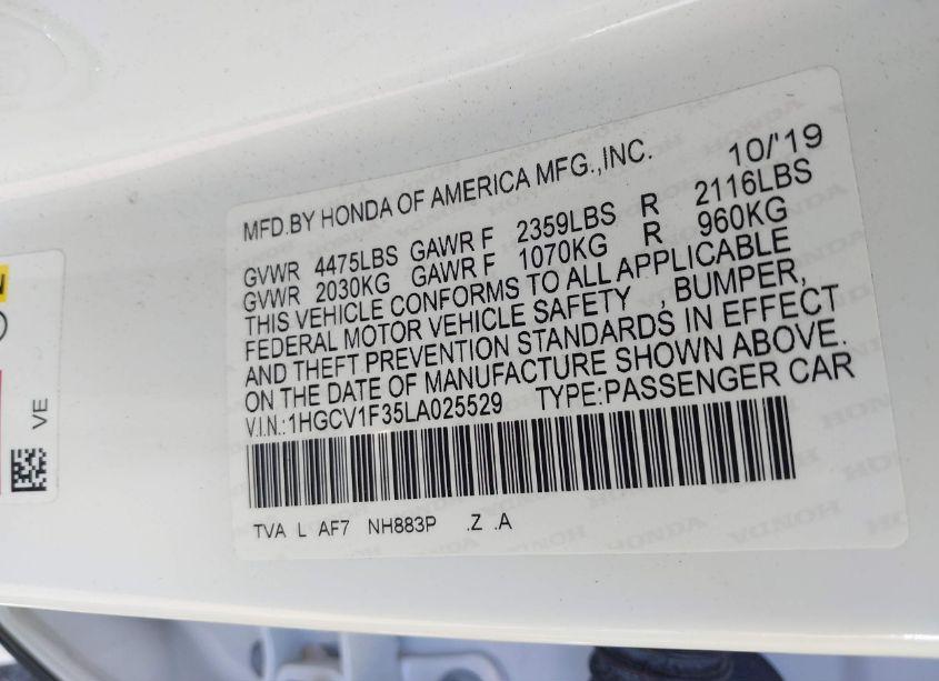 Photo 9 of 2020 Honda Accord SPORT (VIN 1HGCV1F35LA025529)