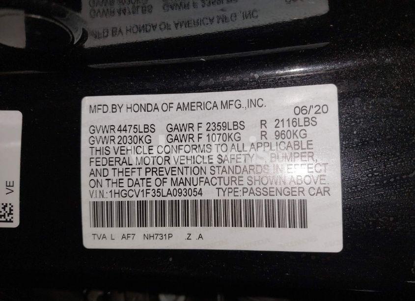 Photo 9 of 2020 Honda Accord SPORT (VIN 1HGCV1F35LA093054)