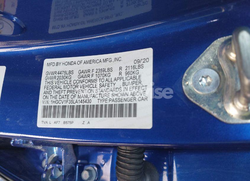 Photo 9 of 2020 Honda Accord SPORT (VIN 1HGCV1F35LA145430)