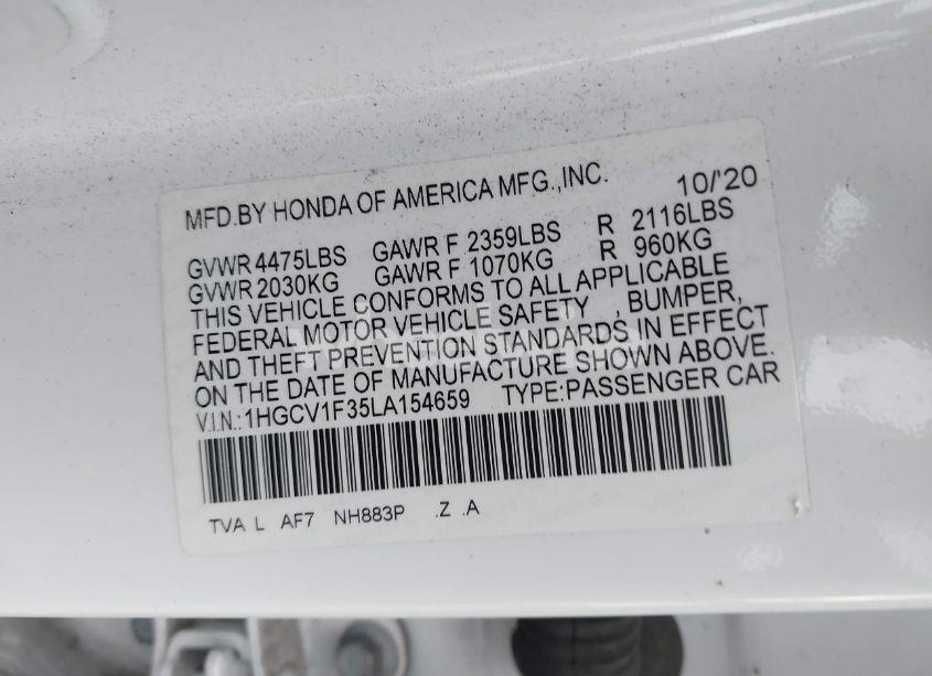 Photo 9 of 2020 Honda Accord SPORT (VIN 1HGCV1F35LA154659)