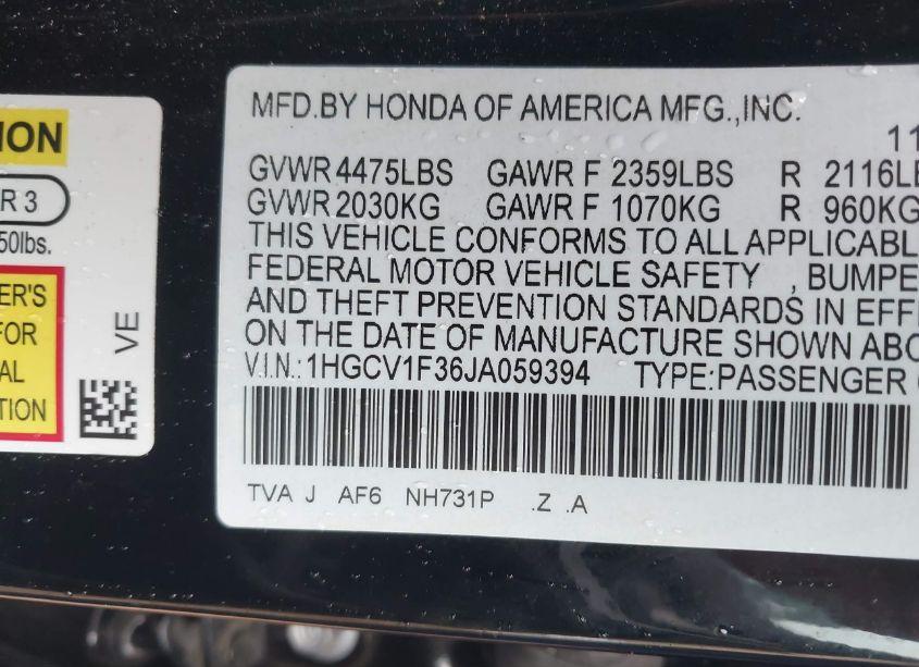 Photo 9 of 2018 Honda Accord SPORT (VIN 1HGCV1F36JA059394)