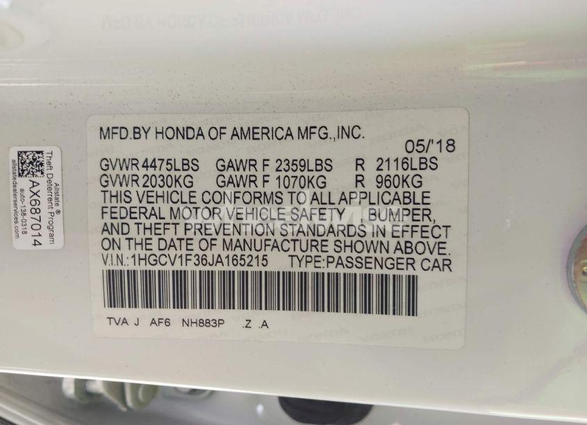 Photo 9 of 2018 Honda Accord SPORT (VIN 1HGCV1F36JA165215)