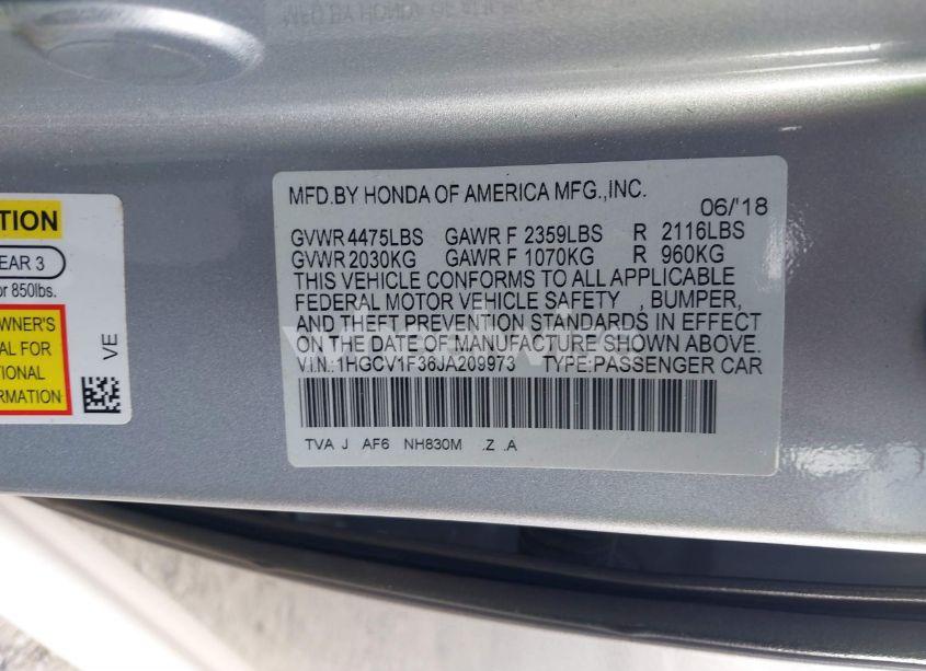 Photo 9 of 2018 Honda Accord SPORT (VIN 1HGCV1F36JA209973)