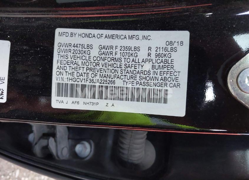 Photo 9 of 2018 Honda Accord SPORT (VIN 1HGCV1F36JA225266)