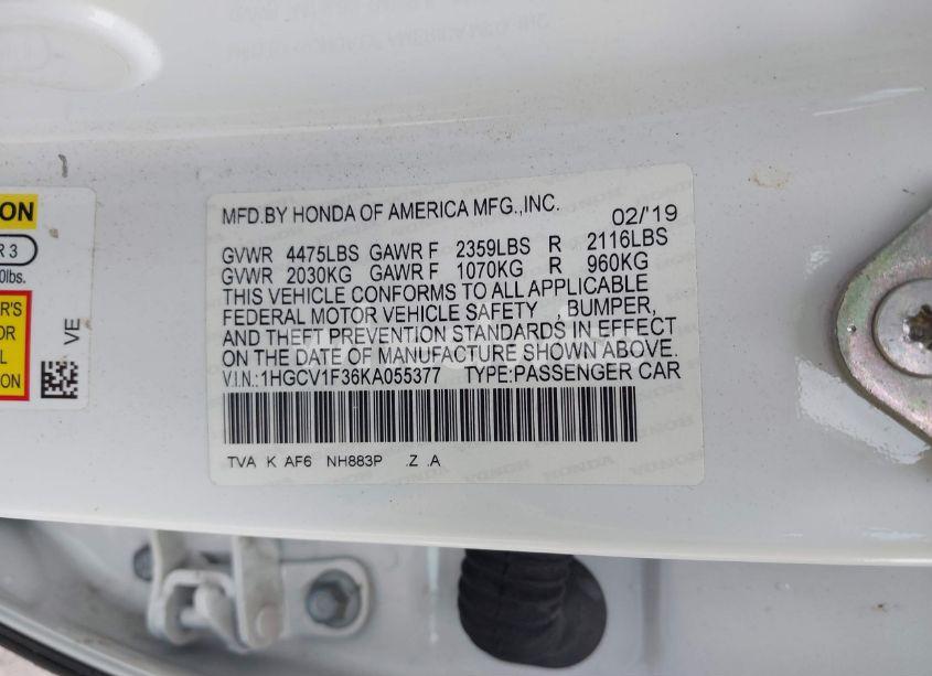 Photo 9 of 2019 Honda Accord SPORT (VIN 1HGCV1F36KA055377)