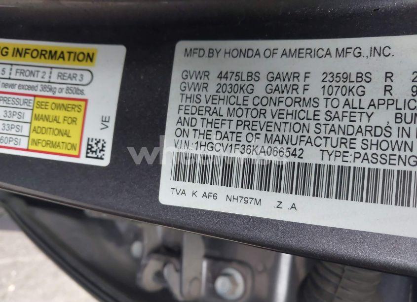 Photo 9 of 2019 Honda Accord SPORT (VIN 1HGCV1F36KA066542)