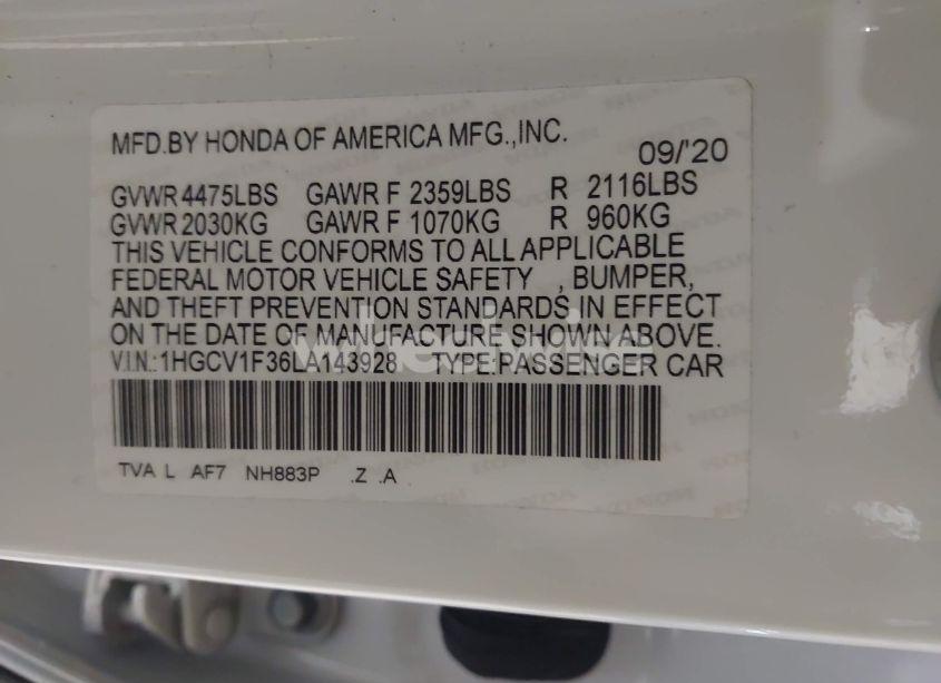 Photo 9 of 2020 Honda Accord SPORT (VIN 1HGCV1F36LA143928)