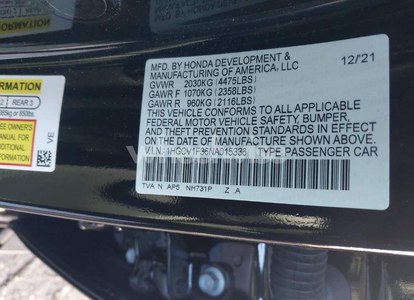 Photo 9 of 2022 Honda Accord SPORT (VIN 1HGCV1F36NA015336)