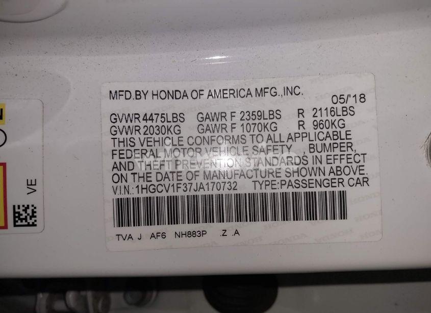 Photo 9 of 2018 Honda Accord SPORT (VIN 1HGCV1F37JA170732)