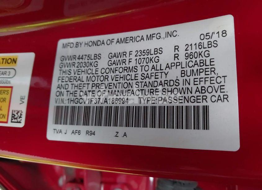 Photo 9 of 2018 Honda Accord SPORT (VIN 1HGCV1F37JA186994)