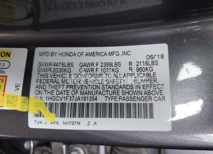 Photo 9 of 2018 Honda Accord SPORT (VIN 1HGCV1F37JA191354)