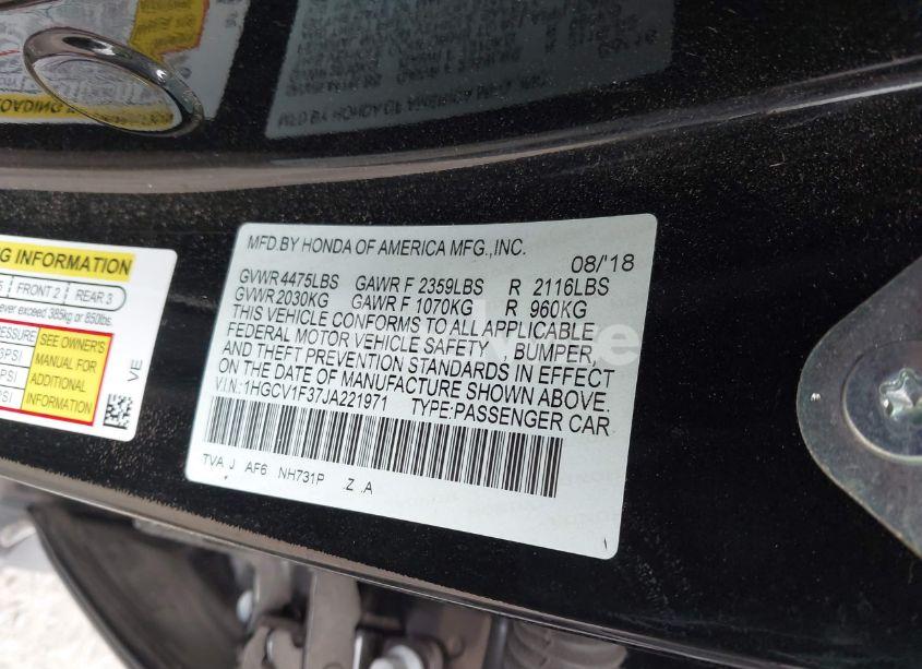 Photo 9 of 2018 Honda Accord SPORT (VIN 1HGCV1F37JA221971)