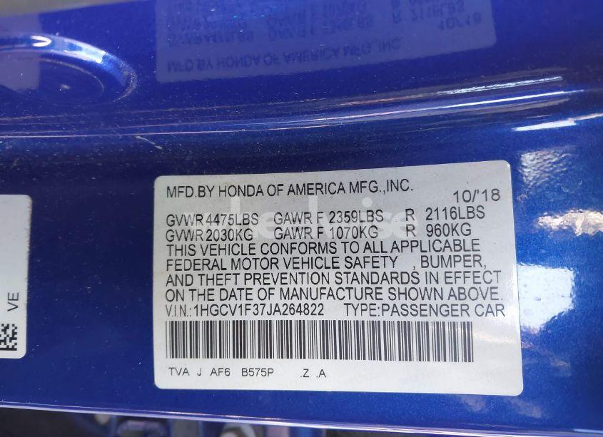 Photo 9 of 2018 Honda Accord SPORT (VIN 1HGCV1F37JA264822)