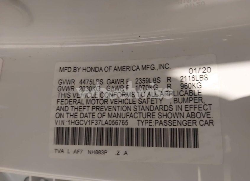 Photo 9 of 2020 Honda Accord SPORT (VIN 1HGCV1F37LA056765)