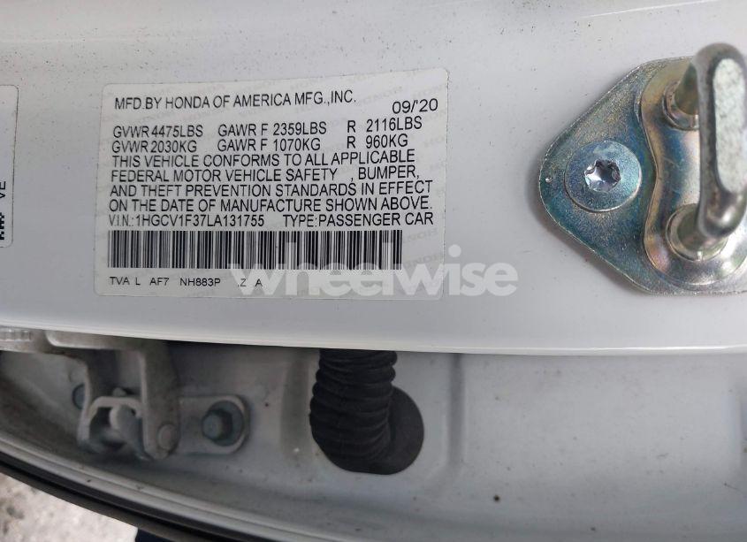 Photo 9 of 2020 Honda Accord SPORT (VIN 1HGCV1F37LA131755)