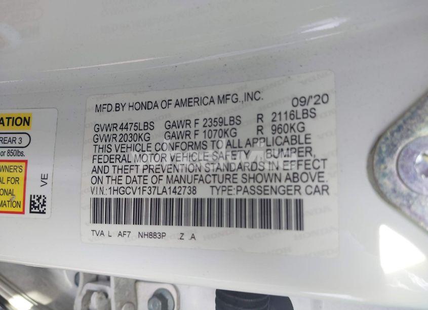 Photo 9 of 2020 Honda Accord SPORT (VIN 1HGCV1F37LA142738)