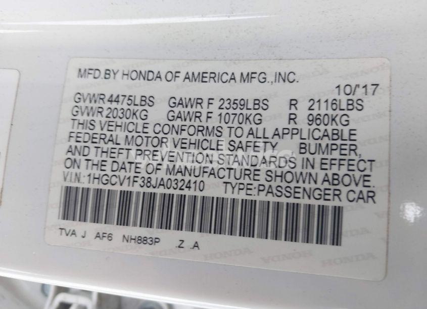 Photo 9 of 2018 Honda Accord SPORT (VIN 1HGCV1F38JA032410)