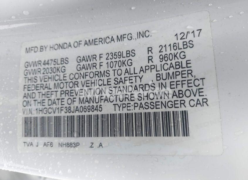 Photo 9 of 2018 Honda Accord SPORT (VIN 1HGCV1F38JA069845)