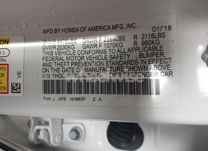 Photo 9 of 2018 Honda Accord SPORT (VIN 1HGCV1F38JA090646)