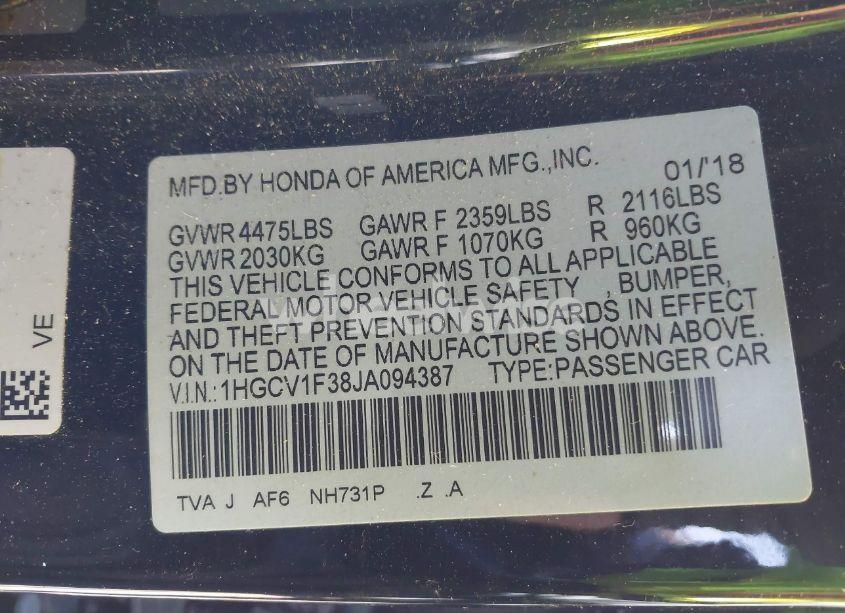 Photo 9 of 2018 Honda Accord SPORT (VIN 1HGCV1F38JA094387)