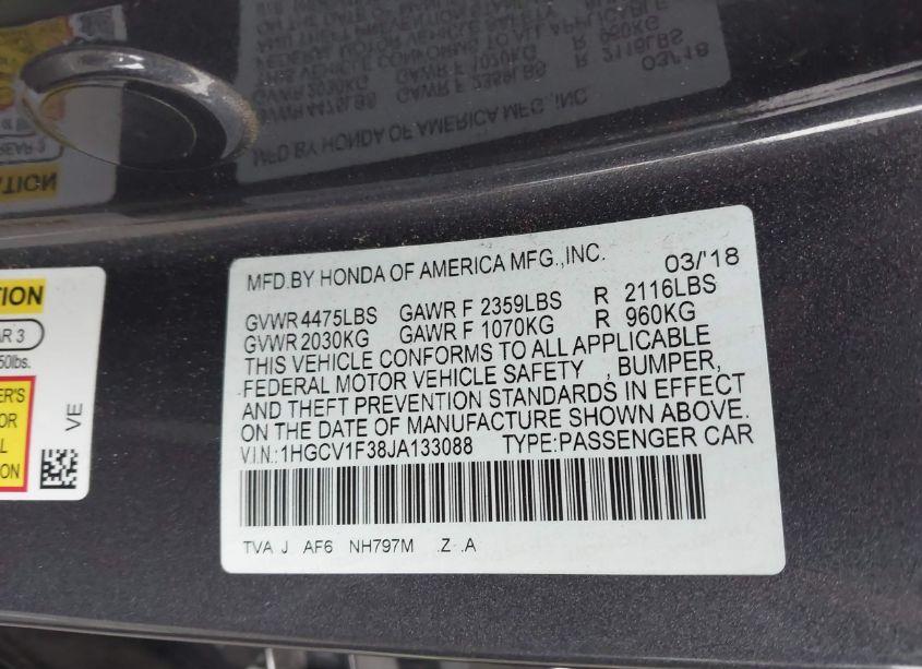 Photo 9 of 2018 Honda Accord SPORT (VIN 1HGCV1F38JA133088)