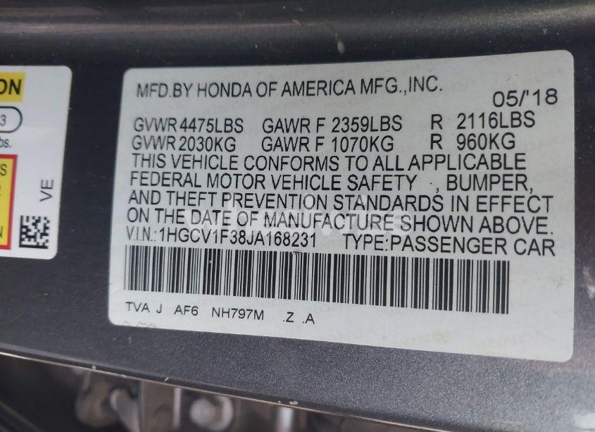 Photo 9 of 2018 Honda Accord SPORT (VIN 1HGCV1F38JA168231)