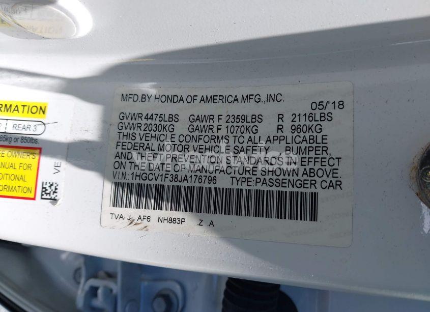 Photo 9 of 2018 Honda Accord SPORT (VIN 1HGCV1F38JA176796)