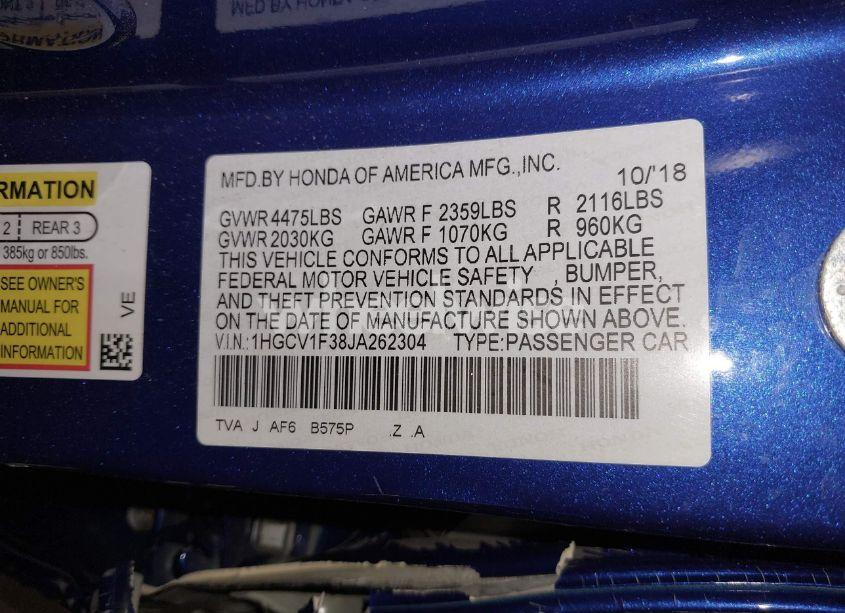 Photo 9 of 2018 Honda Accord SPORT (VIN 1HGCV1F38JA262304)