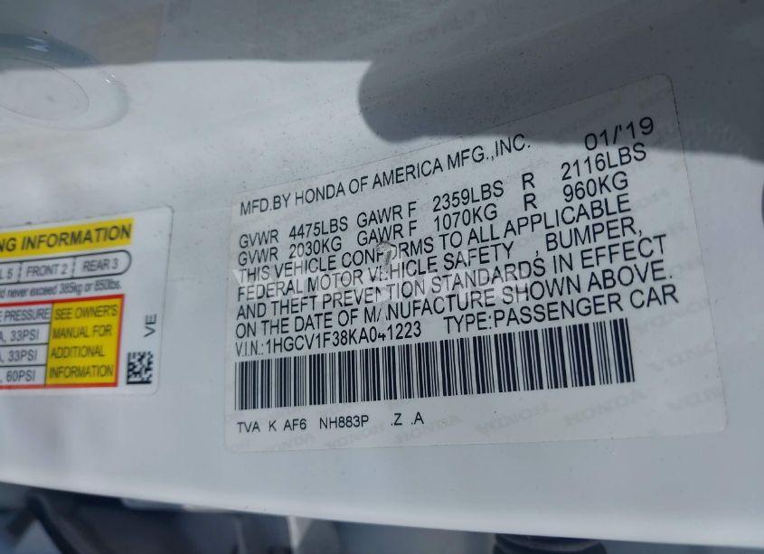 Photo 9 of 2019 Honda Accord SPORT (VIN 1HGCV1F38KA041223)