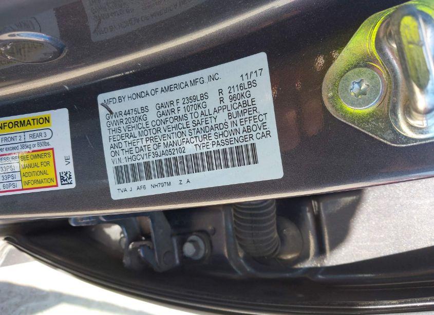 Photo 9 of 2018 Honda Accord SPORT (VIN 1HGCV1F39JA052102)