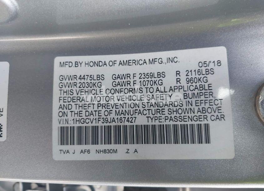 Photo 9 of 2018 Honda Accord SPORT (VIN 1HGCV1F39JA167427)