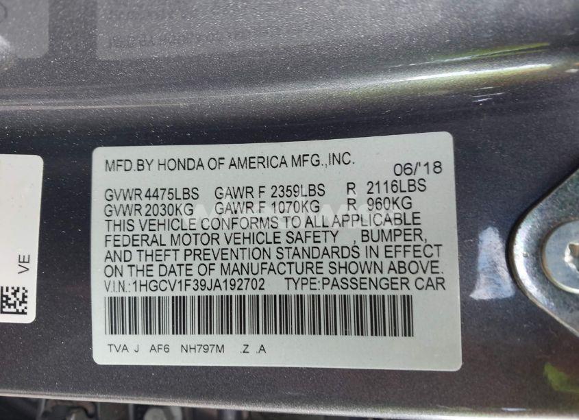 Photo 9 of 2018 Honda Accord SPORT (VIN 1HGCV1F39JA192702)