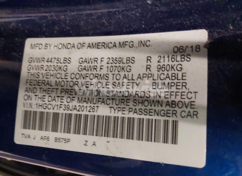 Photo 9 of 2018 Honda Accord SPORT (VIN 1HGCV1F39JA201267)