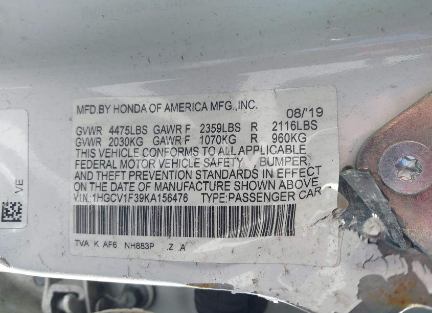 Photo 9 of 2019 Honda Accord SPORT (VIN 1HGCV1F39KA156476)