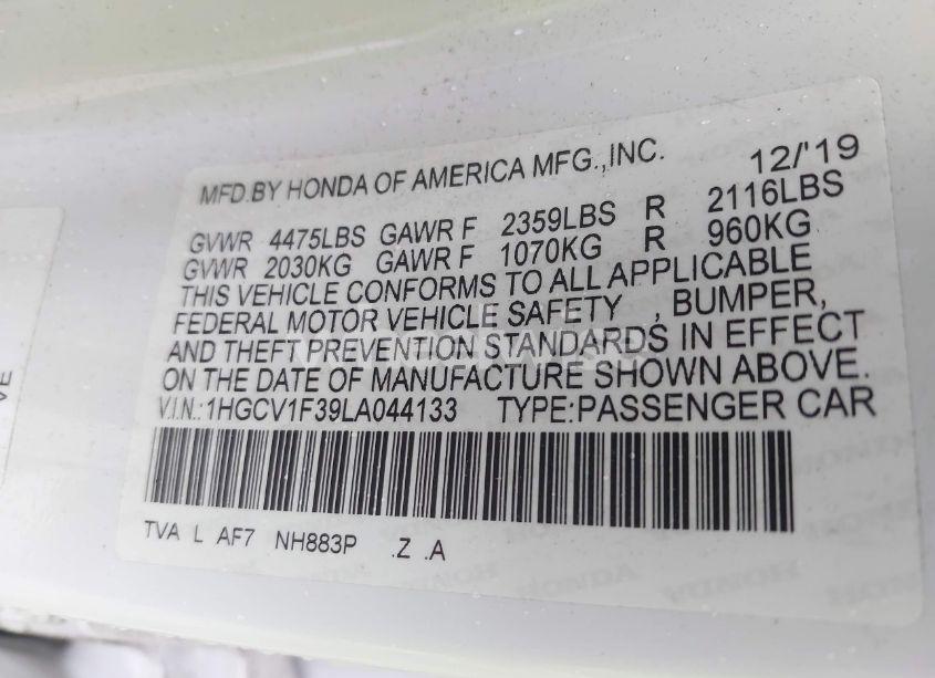 Photo 9 of 2020 Honda Accord SPORT (VIN 1HGCV1F39LA044133)