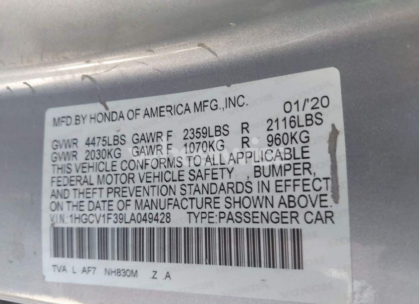 Photo 9 of 2020 Honda Accord SPORT (VIN 1HGCV1F39LA049428)