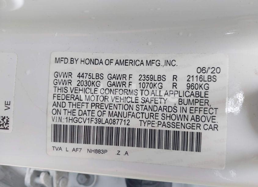 Photo 9 of 2020 Honda Accord SPORT (VIN 1HGCV1F39LA087712)