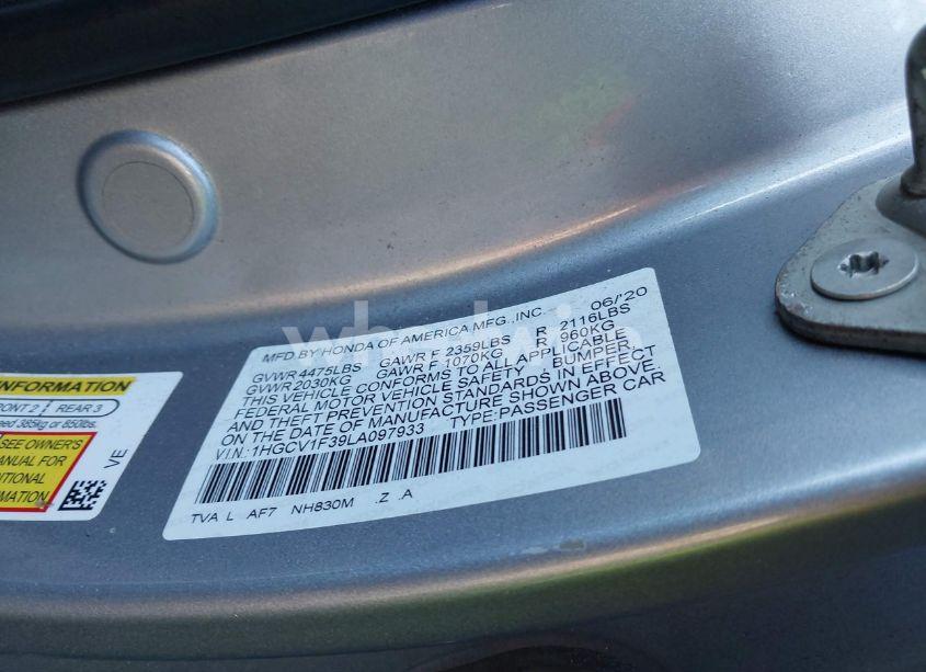 Photo 9 of 2020 Honda Accord SPORT (VIN 1HGCV1F39LA097933)