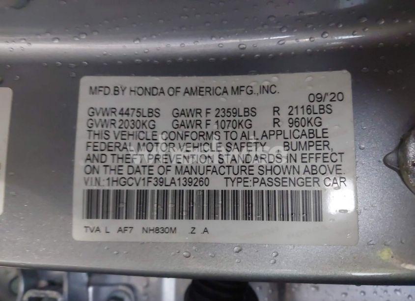 Photo 9 of 2020 Honda Accord SPORT (VIN 1HGCV1F39LA139260)