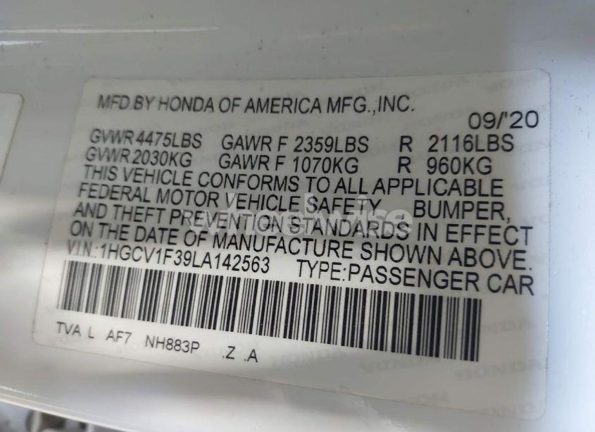 Photo 9 of 2020 Honda Accord SPORT (VIN 1HGCV1F39LA142563)