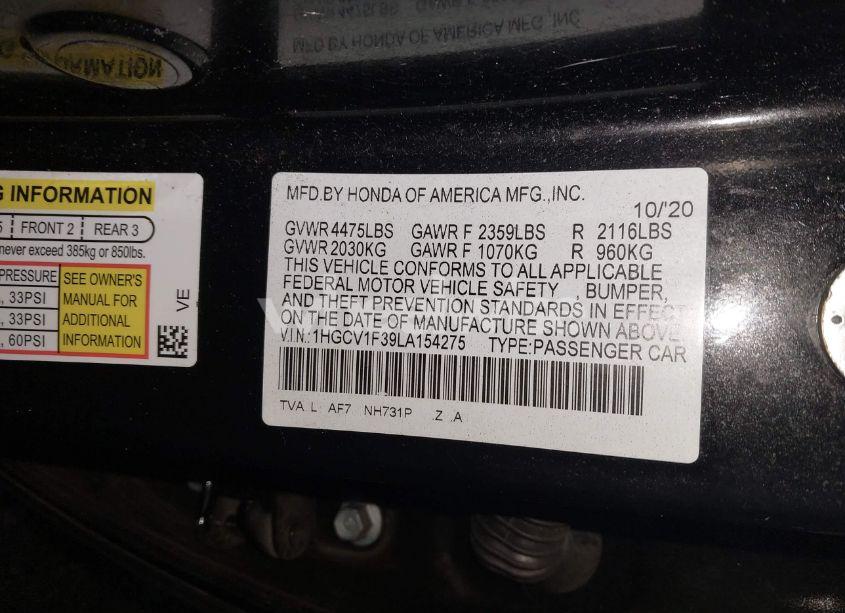 Photo 9 of 2020 Honda Accord SPORT (VIN 1HGCV1F39LA154275)