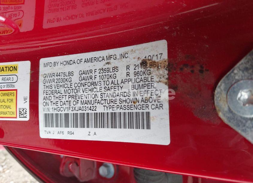 Photo 9 of 2018 Honda Accord SPORT (VIN 1HGCV1F3XJA031422)