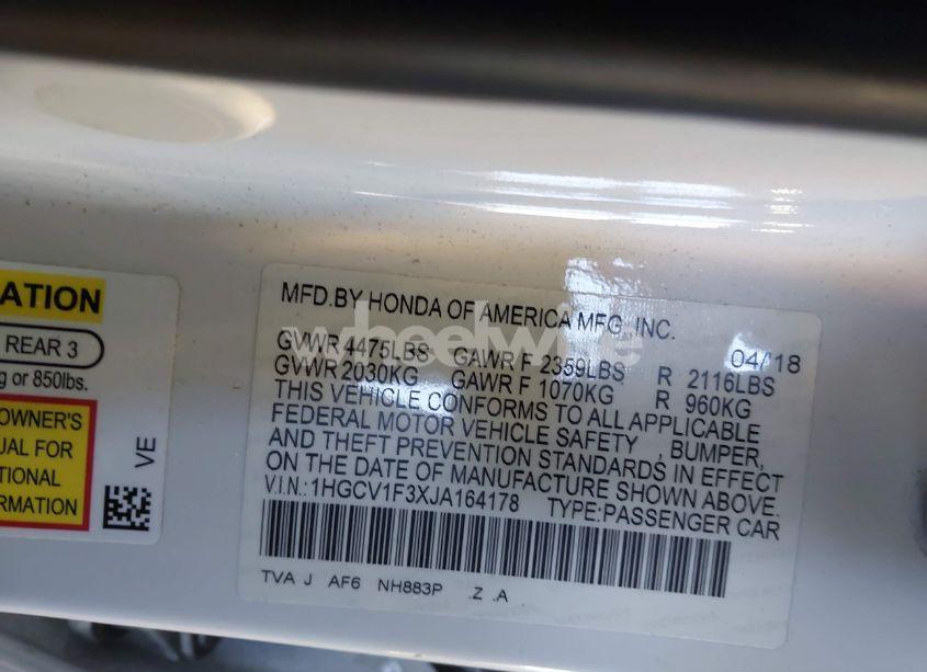 Photo 9 of 2018 Honda Accord SPORT (VIN 1HGCV1F3XJA164178)