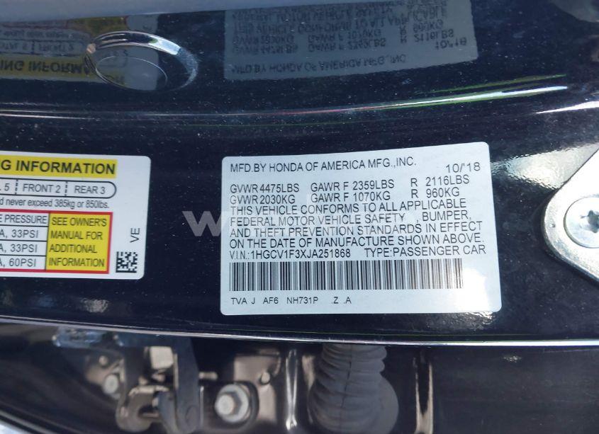 Photo 9 of 2018 Honda Accord SPORT (VIN 1HGCV1F3XJA251868)