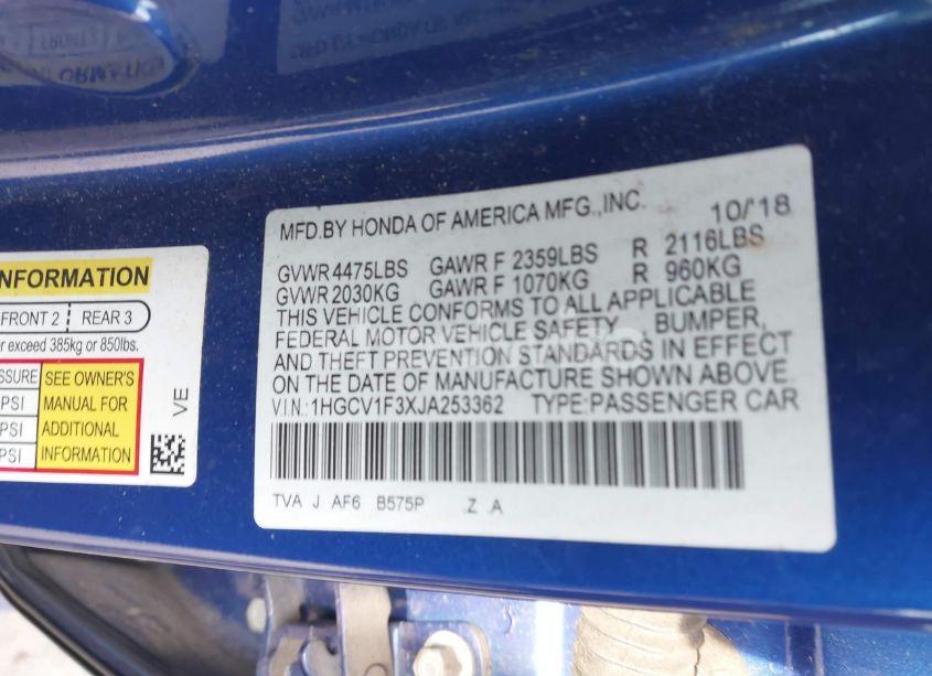 Photo 9 of 2018 Honda Accord SPORT (VIN 1HGCV1F3XJA253362)