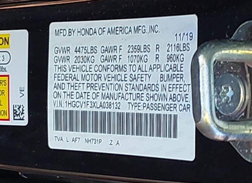 Photo 9 of 2020 Honda Accord SPORT (VIN 1HGCV1F3XLA038132)