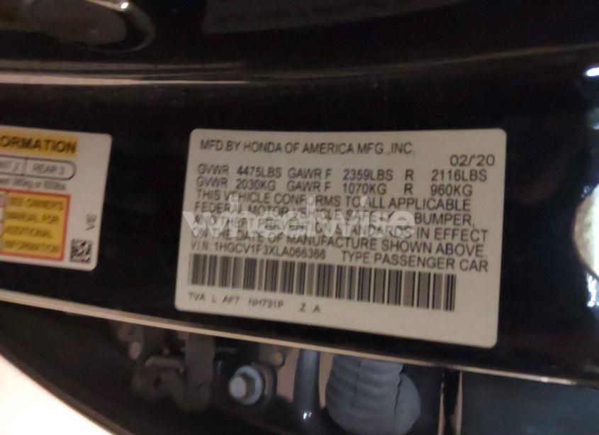 Photo 9 of 2020 Honda Accord SPORT (VIN 1HGCV1F3XLA066366)