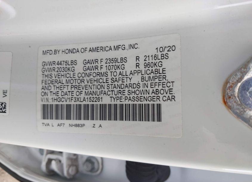 Photo 9 of 2020 Honda Accord SPORT (VIN 1HGCV1F3XLA152261)