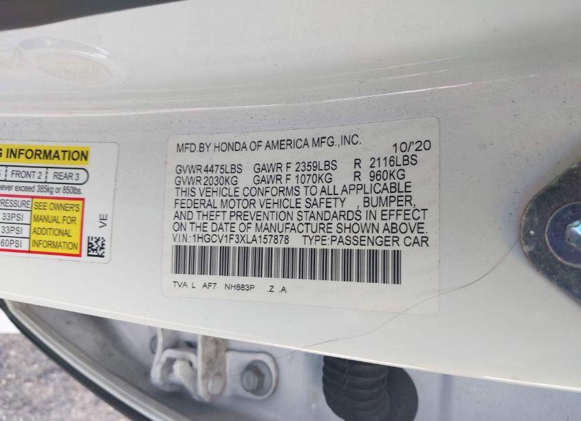 Photo 9 of 2020 Honda Accord SPORT (VIN 1HGCV1F3XLA157878)