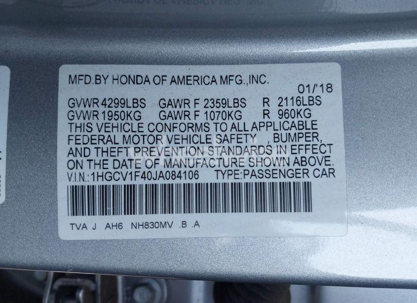 Photo 9 of 2018 Honda Accord EX (VIN 1HGCV1F40JA084106)